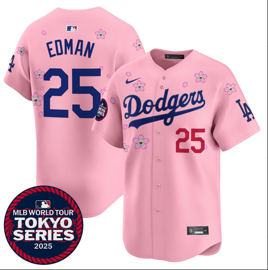 Men Los Angeles Dodgers 25 Edman Tokyo Series 2025 pink Limited Stitched Jersey